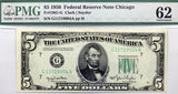 FR #1961-G Chicago five dollar federal reserve notes from the series of 1950 graded PMG 62