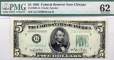 FR #1961-G Chicago five dollar federal reserve notes from the series of 1950 graded PMG 62