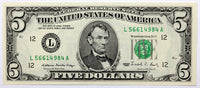 A FR #1979-L series of 1988 FRN note from the federal reserve bank in San Fransisco CA in the denomination of five dollars grading Gem BU