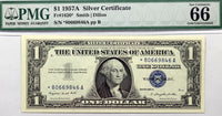 A Fr #1620* series 1957-A star note one dollar silver certificate professionally certified by PMG at 66 Gem Uncirculated with exceptional paper quality for sale by Brandywine General Store