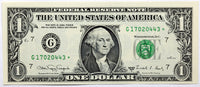 FR #1916G* series of 1988A FRN star note from the Federal Reserve Bank in Chicago IL in the denomination of one dollar in choice uncirculated condition