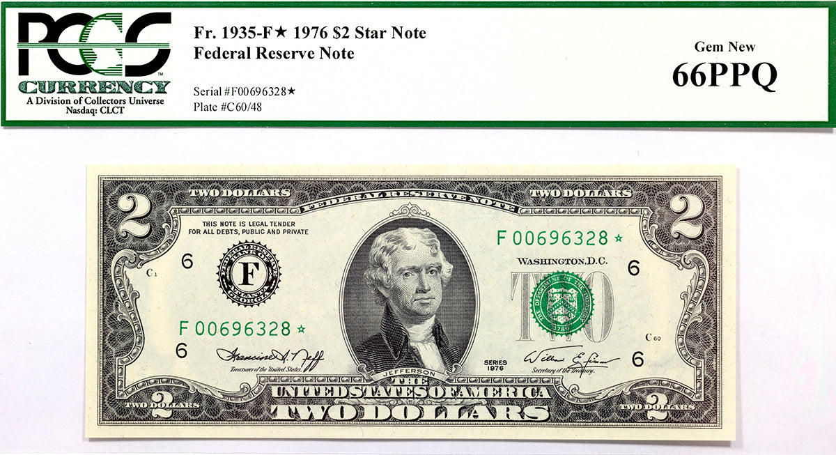 A Fr #1935-F* Series of 1976 FRN two dollar star note from the Atlanta Georgia Federal Reserve Bank for sale by Brandywine General Store certified PCGS 66 Gem New