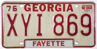 A classic 1982 Georgia Car License Plate for sale by Brandywine General Store Fayette County Excellent condition