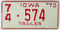 A classic 1970 Iowa Trailer license plate