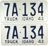 A pair of antique 1942 Idaho Truck License Plates which are in Unused Excellent plus condition for sale by Brandywine General Store