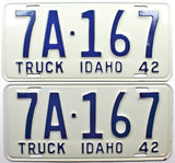 A pair of antique 1942 Idaho Truck License Plates which are in Unused Excellent plus condition for sale by Brandywine General Store