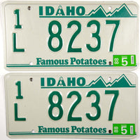 A pair of unused classic 1988 Idaho passenger car license plates for sale by Brandywine General Store in excellent condition
