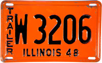 An antique 1948 Illinois Trailer License Plate which grades very good plus for sale by Brandywine General Store