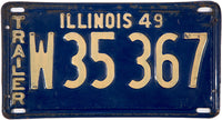 An antique 1949 Illinois trailer license plate grading very good for sale by Brandywine General Store