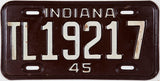 An antique WWII 1945 Indiana Trailer License Plate
