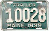 1939 Maine Trailer License Plate