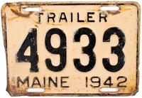 1942 Maine Trailer License Plate