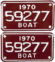 A pair of classic NOS 1970 Michigan Boat License Plates for sale by Brandywine General Store in unused excellent plus condition