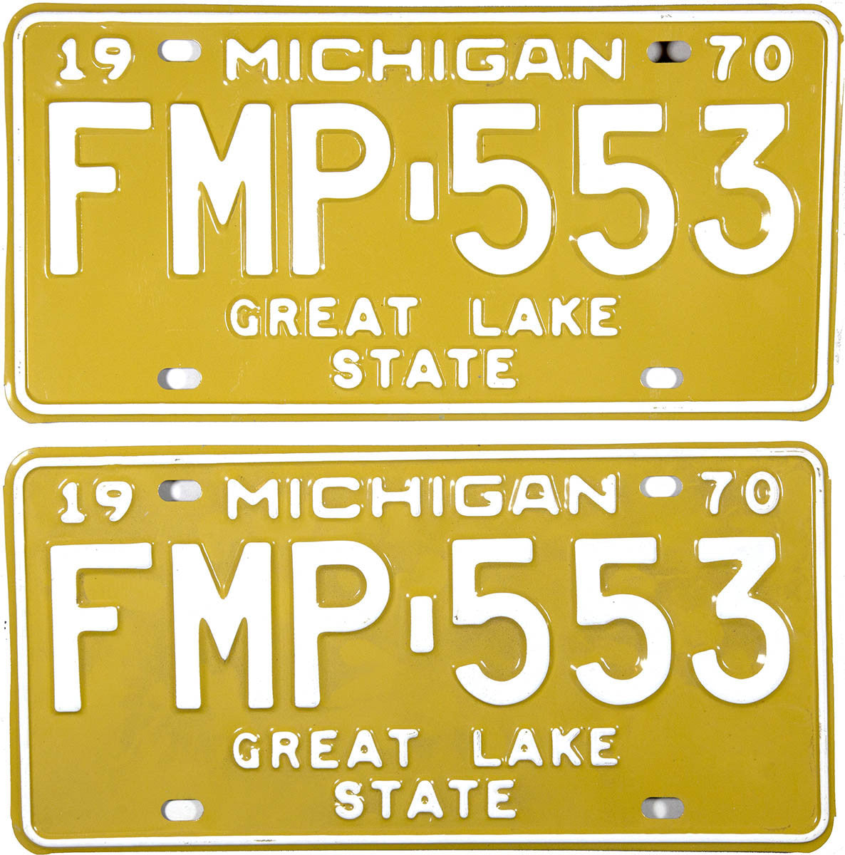 A pair of NOS 1970 Michigan passenger automobile license plates for sale by Brandywine General Store