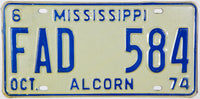 1974 Mississippi Private Commercial Truck License Plate
