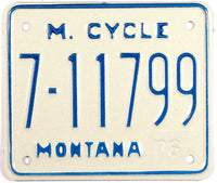 A NOS 1976 Montana Motorcycle License Plate for sale by Brandywine General Store in unused excellent plus condition