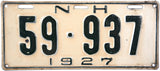 An antique 1927 New Hampshire License Plate for a passenger automobile for sale by Brandywine General Store in very good plus condition