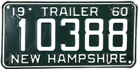 1960 New Hampshire Trailer License Plate