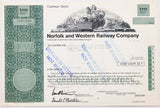 A 1978 Norfolk and Western Railway error stock certificate