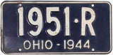 A 1944 Ohio passenger automobile WWII License Plate for sale by Brandywine General Store in very good condition