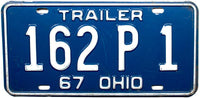 1967 Ohio Trailer License Plate