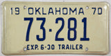 1970 Oklahoma Trailer License Plate