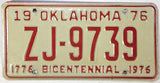 1976 Oklahoma License Plate Lightly Used Excellent Minus condition