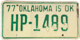1977 Oklahoma License Plate in Very Good plus condition