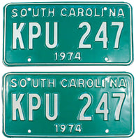 1974 South Carolina License Plates in very good plus condition