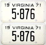 1971 Virginia License Plates Lower DMV Numbers