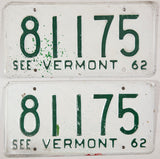 1962 Vermont Passenger Car License Plates Good Plus