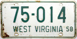 1958 West Virginia License Plate in very good minus condition