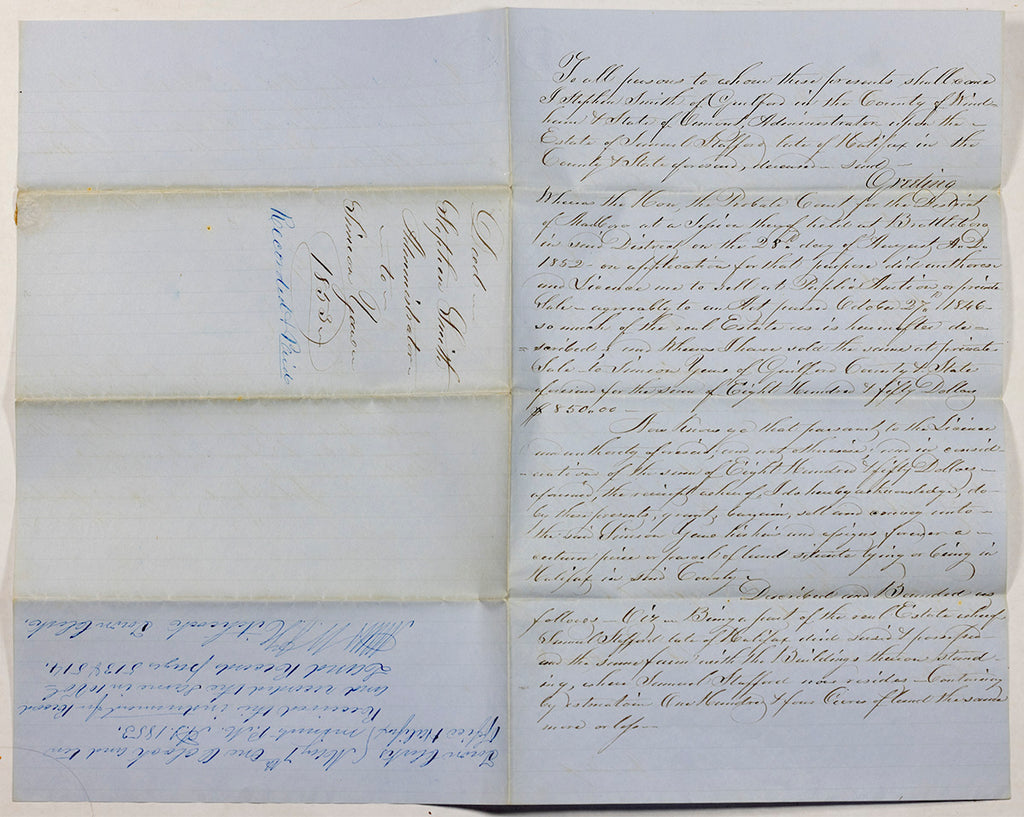 1853 Guilford VT Land Deed from Public Auction Brandywine General Store