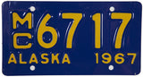 A classic 1967 Alaska motorcycle license plate for sale by Brandywine General Store in excellent condition
