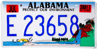 A 2001 Alabama Protect Our Environment License Plate for sale by Brandywine General Store in near mint condition