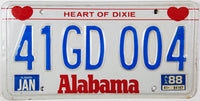 A classic 1988 Alabama passenger car license plate for sale by Brandywine General Store in excellent minus condition