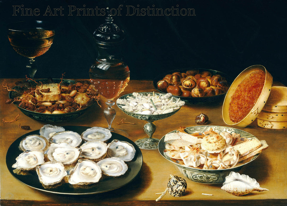 Dishes with Oysters, Fruit and Wine by Osias Beert the Elder archival art print