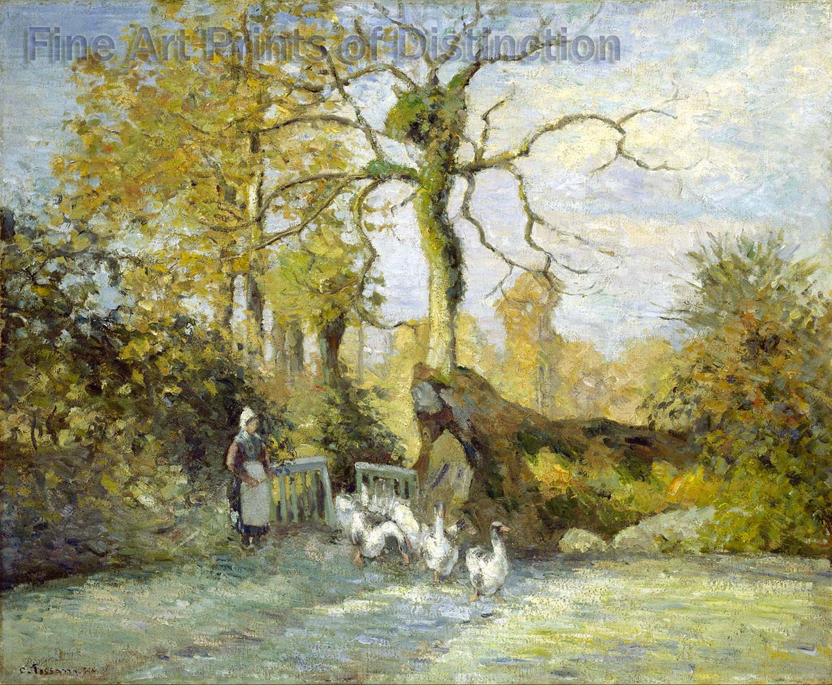 Art Print of The Goose Girl at Montfoucault (White Frost) by Camille Pissarro