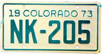 A classic 1973 Colorado Motorcycle License Plate for sale by Brandywine General Store in excellent plus condition
