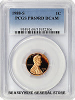 1988-S Lincoln Cent certified by PCGS at Proof 69 Red with Deep Cameo