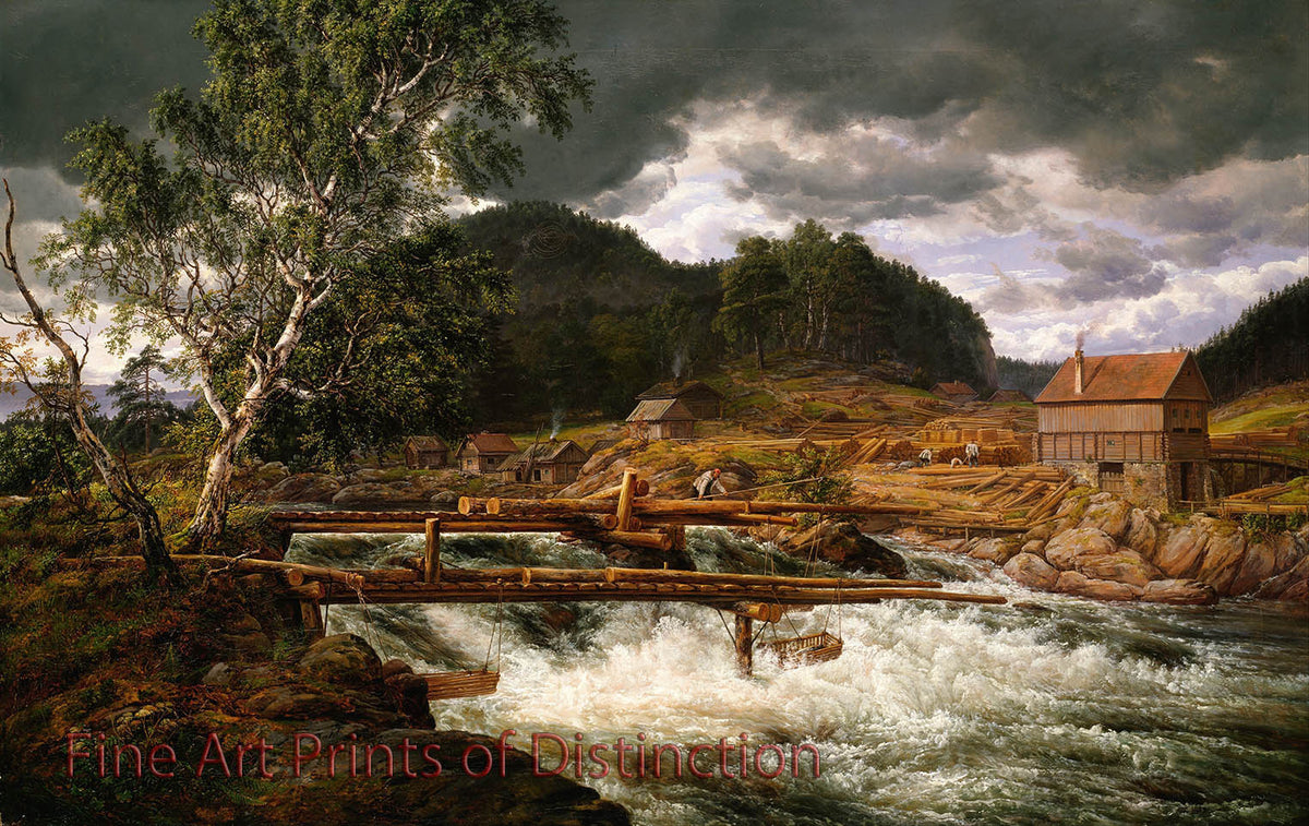 Art Print of Hellefossen near Hokksund painting by J. C. Dahl