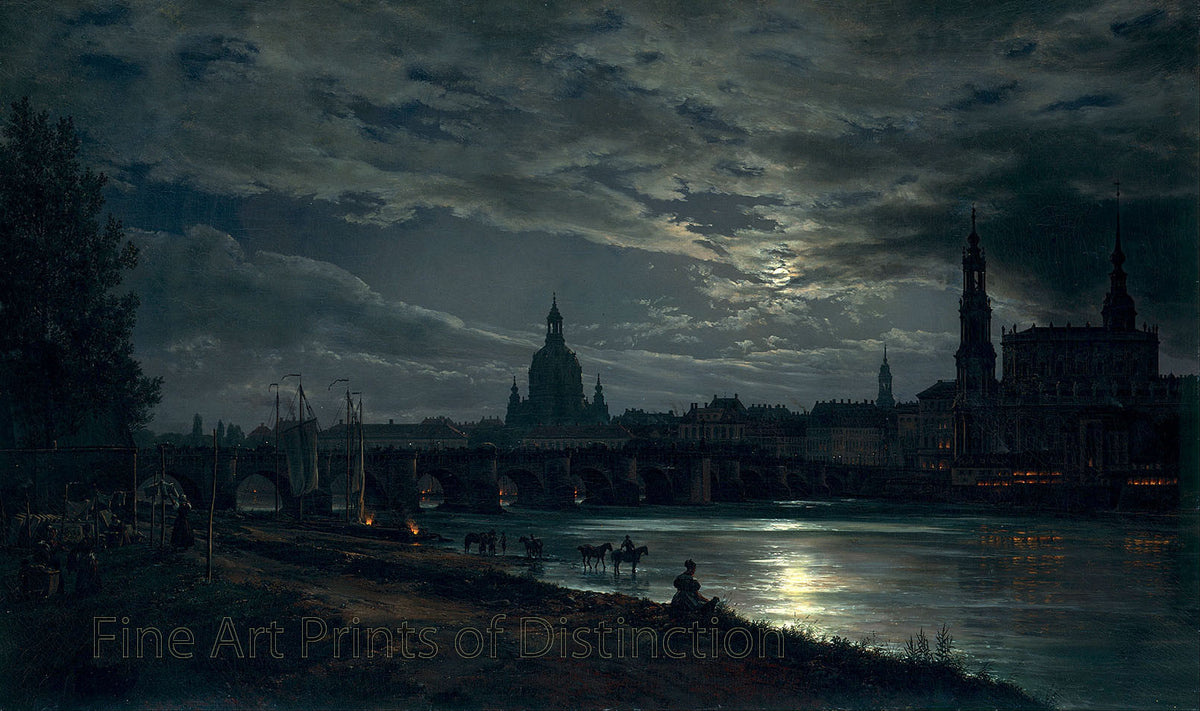 Art Print of View of Dresden by Moonlight painting by Johan Christian Dahl
