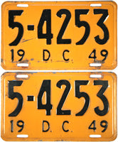 A pair of antique 1949 District of Columbia passenger car license plates for sale by Brandywine General Store in very good condition