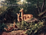 Art Print of A Deer and Grouse Family in the Woods artwork