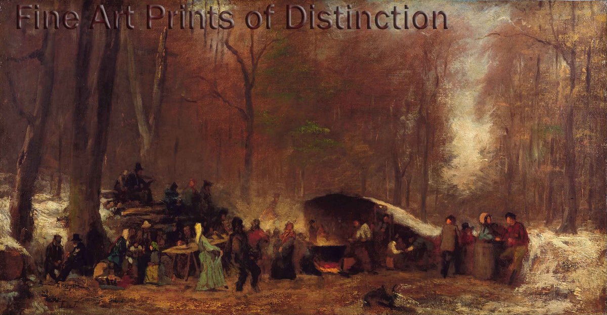 Art Print of a Different Sugaring Off by Eastman Johnson showing people making maple syrup