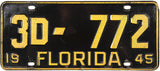 An antique 1945 Florida Car license plate for sale by Brandywine General Store in very good plus condition