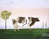 A folk art Print of A Prize Bull by H. Call showing large patterned bull