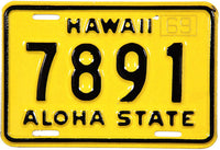 A classic unused 1969 Hawaii Motorcycle license plate grading near mint for sale by Brandywine General Store
