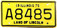 A NOS classic 1975 Illinois Motorcycle License Plate for sale at Brandywine General Store in unused excellent condition with original wrapper