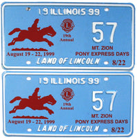 1999 Illinois Pony Express Days License Plates for sale by Brandywine General Store in near mint condition